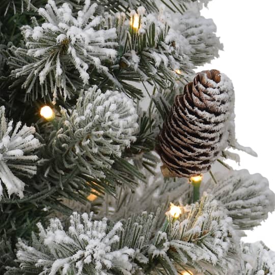 2 ft. Pre-Lit Flocked Table Top Artificial Christmas Tree In Metal Pot